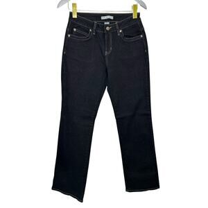 CABi Dark Wash Mid-Rise Bootcut Jeans Contrasting Embroidered Pockets Trim
